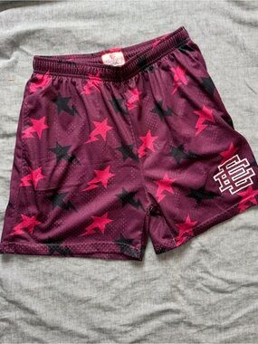 Eric Emanuel Maroon Shorts with Pink and Black Star Print